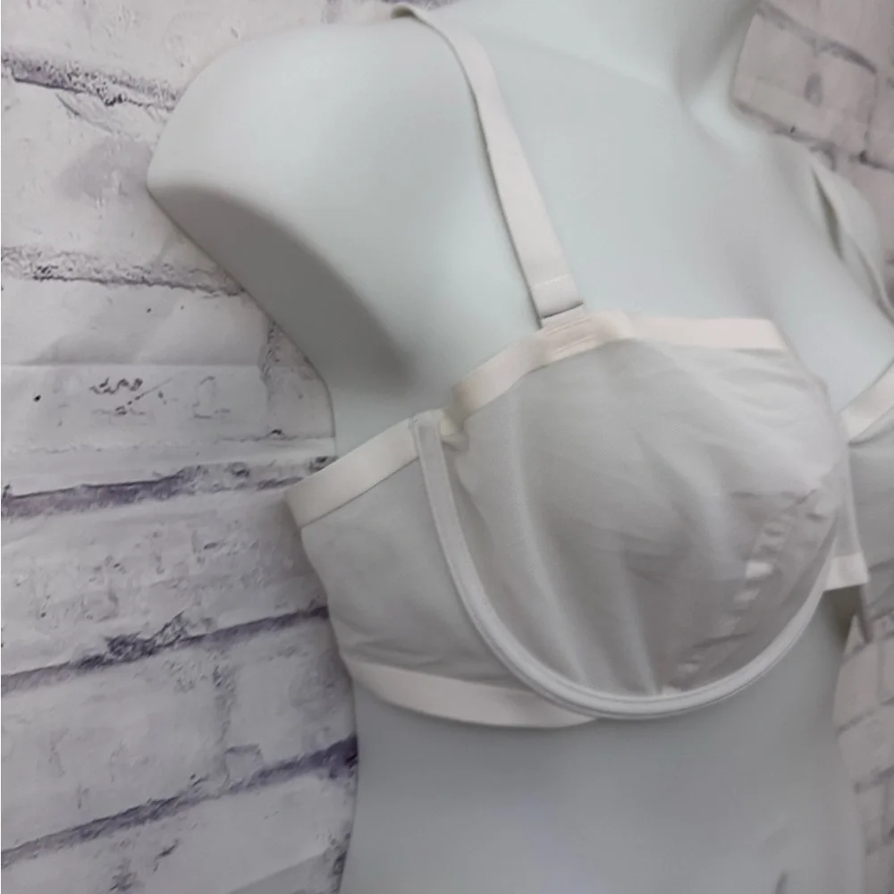 CUUP Bra 44C The Balconette Underwire Unlined Sheer Sexy‎ White Sexy